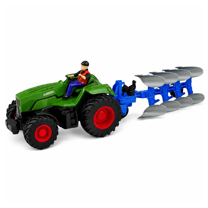 Traktor Z Pługiem I Rolnikiem Zdalnie Sterowany RC Światła 1:24 - Zielony