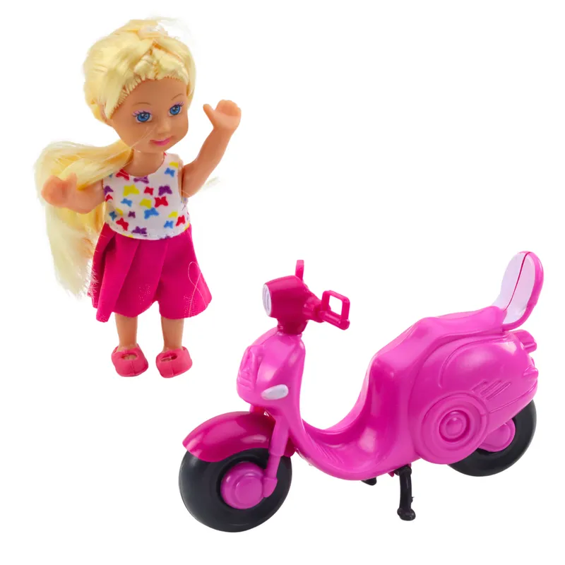 Zestaw Mini Laleczka Lalka Skuter Kask - Różowy