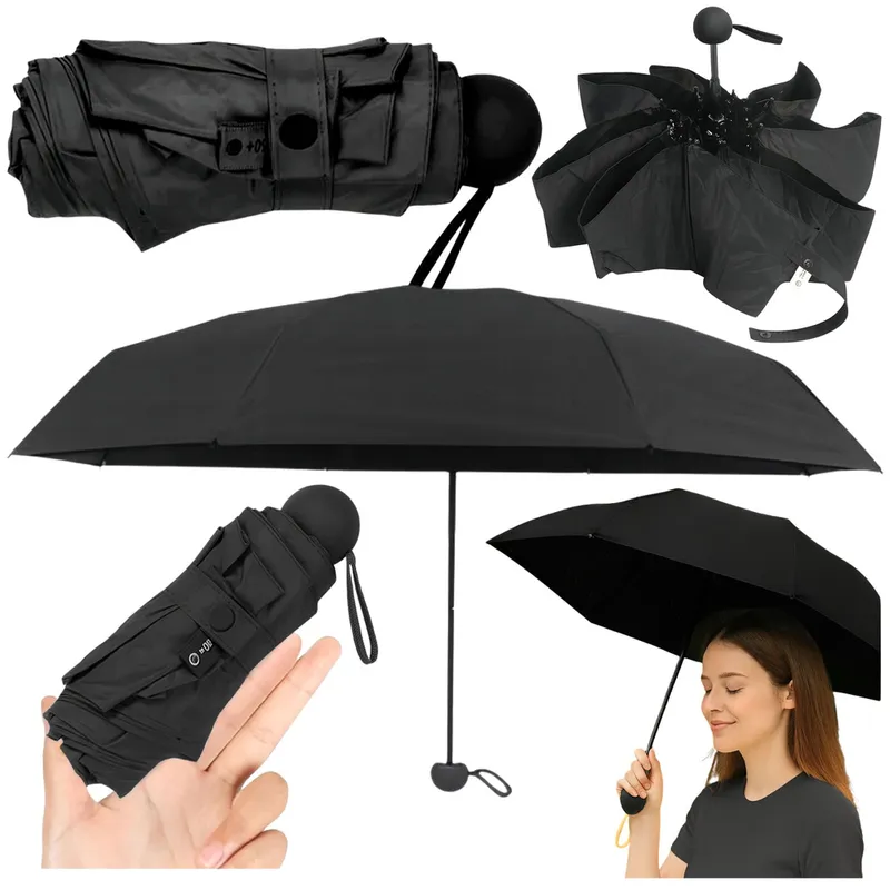 Parasolka Kieszonkowa Składana Z Ochroną UV UPF 50+ Etui 90 cm - Czarna