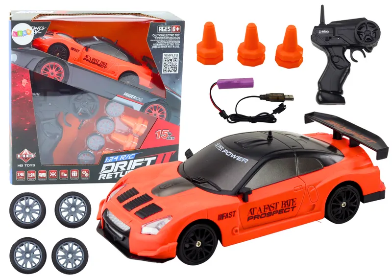 Autko Sportowe Zdalnie Sterowane R/C 1:24 Wymienne Koła - Pomarańczowe