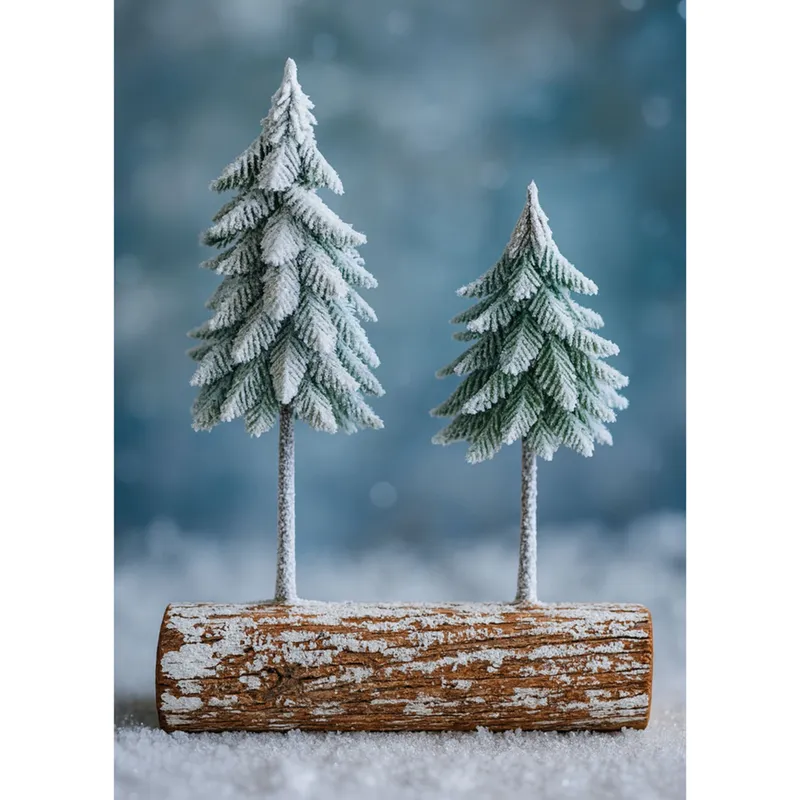 Dekoracja Kompozycja Świąteczna Choinki Na Pniu Pokryte Śniegiem 34 x 28 cm
