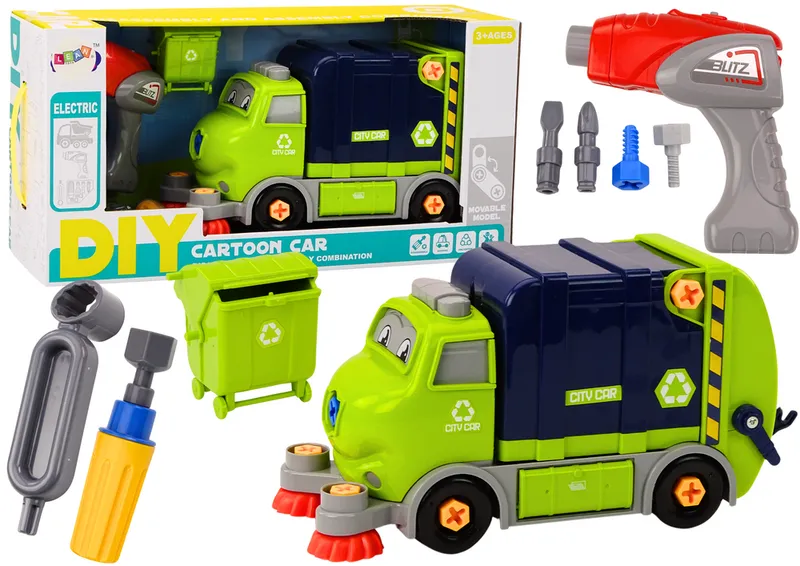 Śmieciarka Kreskówkowa Do Skręcania Ruchoma DIY - Granatowy