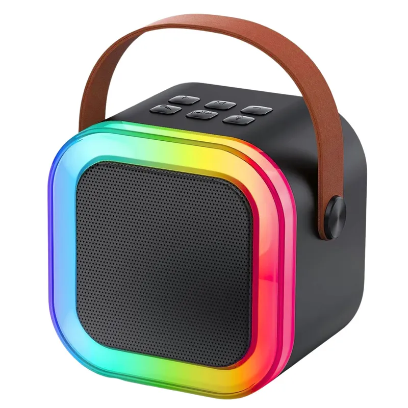 Zestaw Do Karaoke Głośnik Bluetooth Dwa Mikrofony Światła LED - Czarny