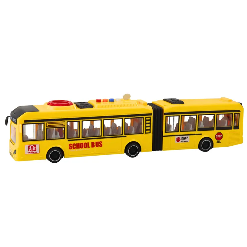 Autobus Przegubowy Szkolny Otwierane Drzwi Światła Dźwięki 1:16 - Żółty