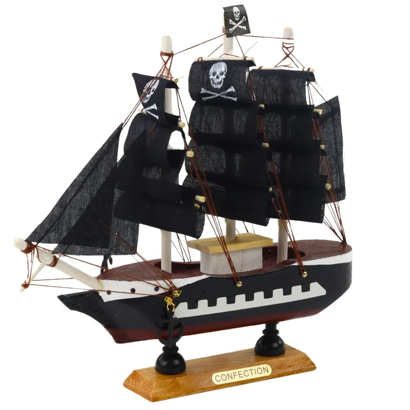 Model Kolekcjonerski Dekoracyjny Statek Żaglowiec Piracki 20x20cm - Czarny