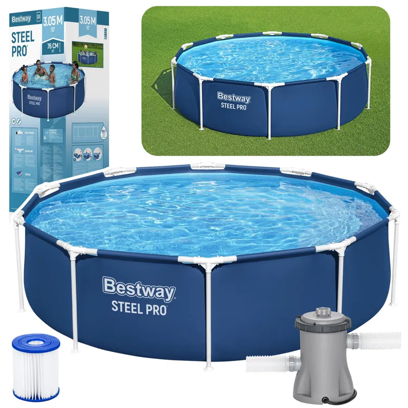 Basen Ogrodowy Stelażowy Z Pompą 305 cm X 76 cm BESTWAY 56679 - Niebieski