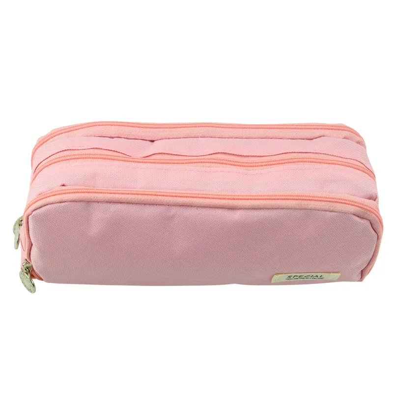 Piórnik Szkolny Dwie Komory Kieszeń Frontowa 23x9 cm - Różowy