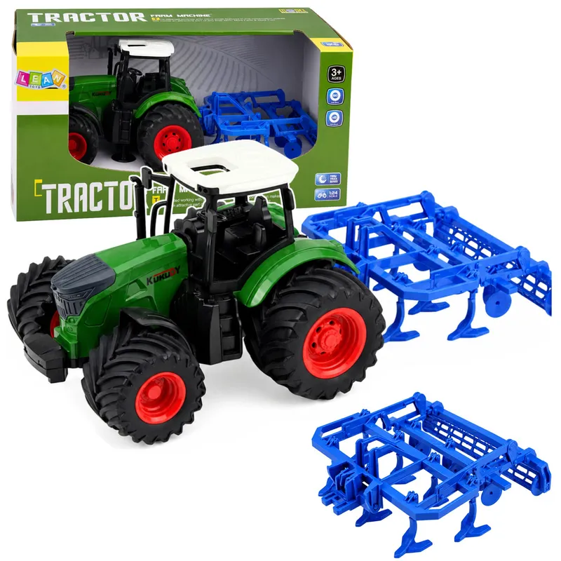 Traktor Rolniczy Farmerski Z Kultywatorem Agregat Uprawowy 1:24 - Zielony