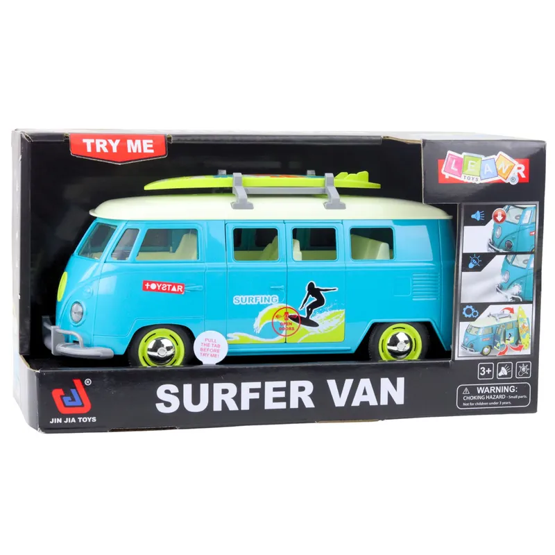 Samochód Surfer Van Bus Deska Surfingowa Światła Dźwięki - Turkusowy