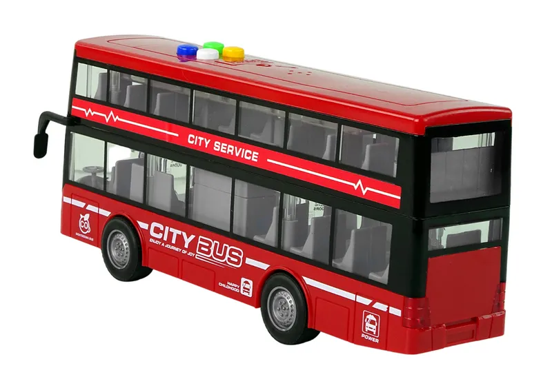 Autobus Piętrowy Na Baterie Światła Dźwięki Napęd Frykcyjny 1:16 - Czerwony