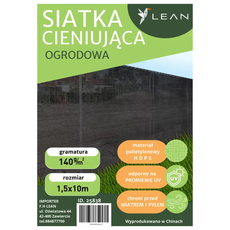 Siatka Cieniująca Na Ogrodzenie Płot Maskująca 1.5m 10m 140g/m² - Zielona