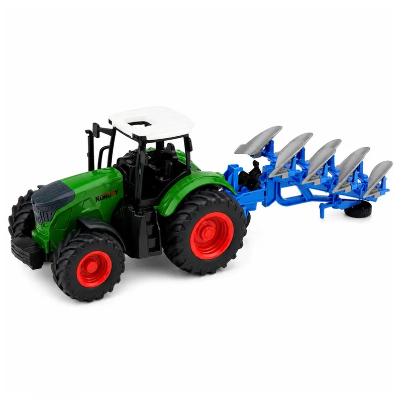 Traktor Rolniczy Farmerski Z Pługiem Wieloskibowym Gumowe Koła 1:24 - Zielony