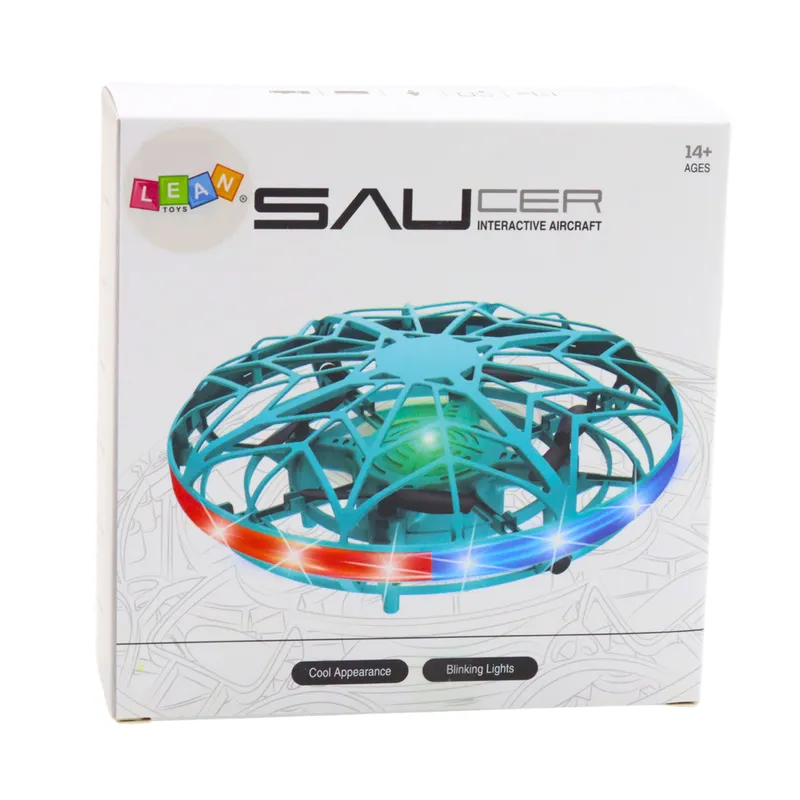 Dron UFO Sterowany Ręką RC Światła LED - Turkusowy