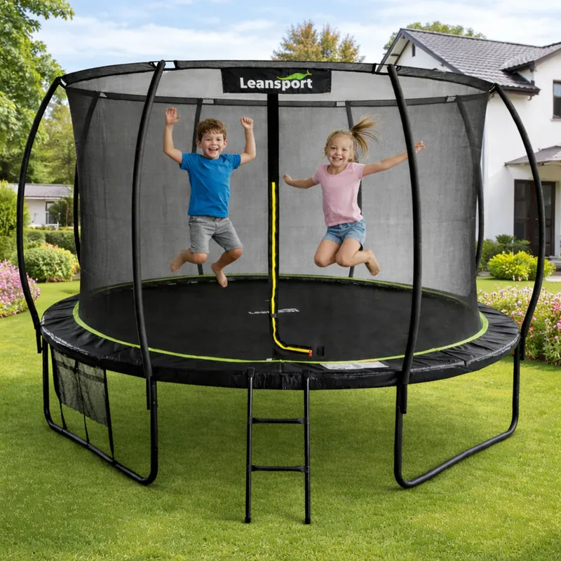 Trampolina Ogrodowa Z Siatką Wewnętrzną 366cm 12ft - Czarno-Zielona