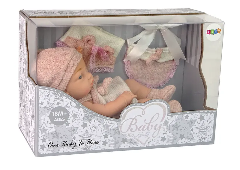 Lalka Słodki Bobas Sweter Czapeczka 30 cm - Różowa