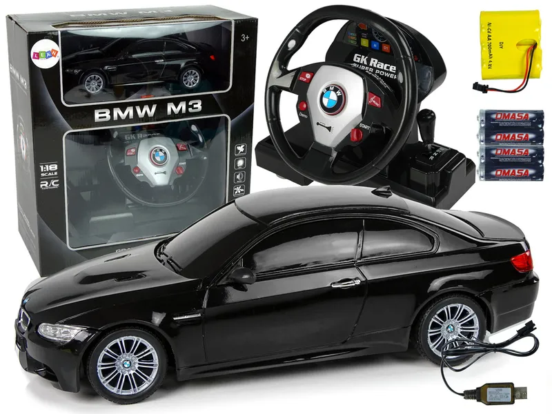 Auto Zdalnie Sterowane BMW M3 Pilot Kierownica 1:18 Dźwięk Światła - Czarny