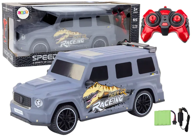 Auto Zdalnie Sterowane RC Z Dinozaurem W Skali 1:10 - Szare
