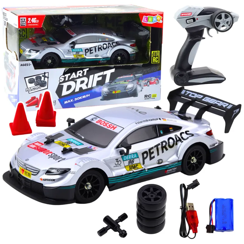 Samochód Wyścigowy Auto Do Driftu RC 30km/h 1:16 - Srebrne