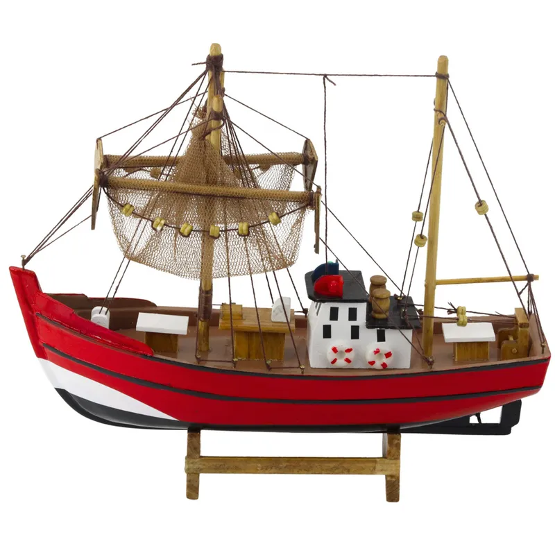 Model Kolekcjonerski Dekoracyjny Statek Kuter Rybacki 30x26cm - Czerwony