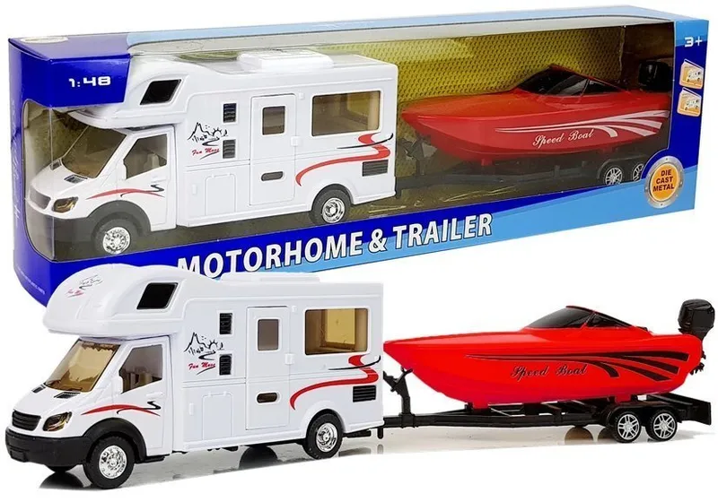 Camper Z Czerwoną Motorówką I Napędem Frykcyjnym 1:48