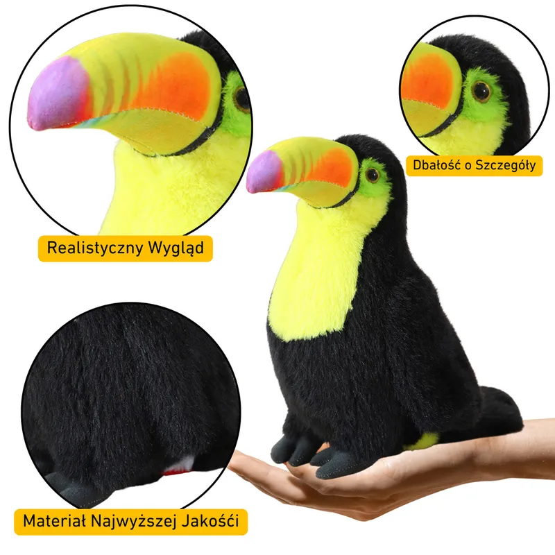Pluszowy Ptak Tukan Pluszak Maskotka Przytulanka 30cm - Żółty