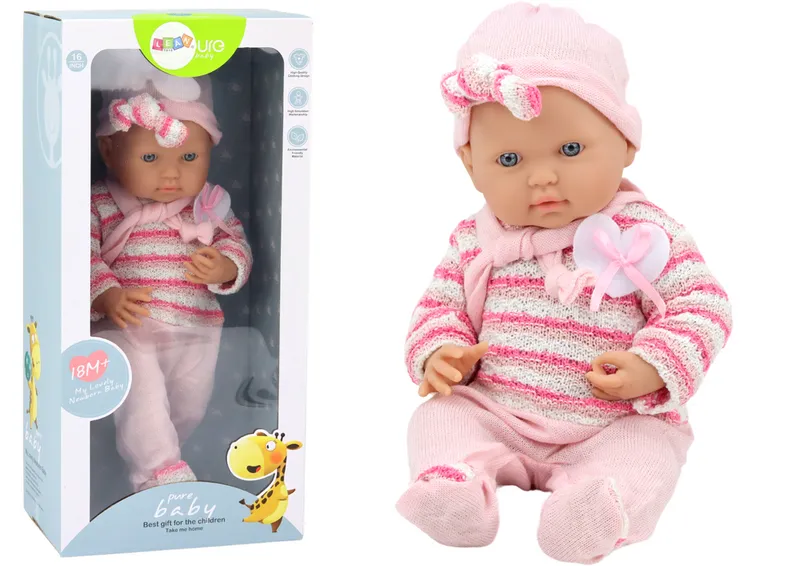 Lalka Bobas Sweterek W Paski Czapeczka Szalik - Różowy