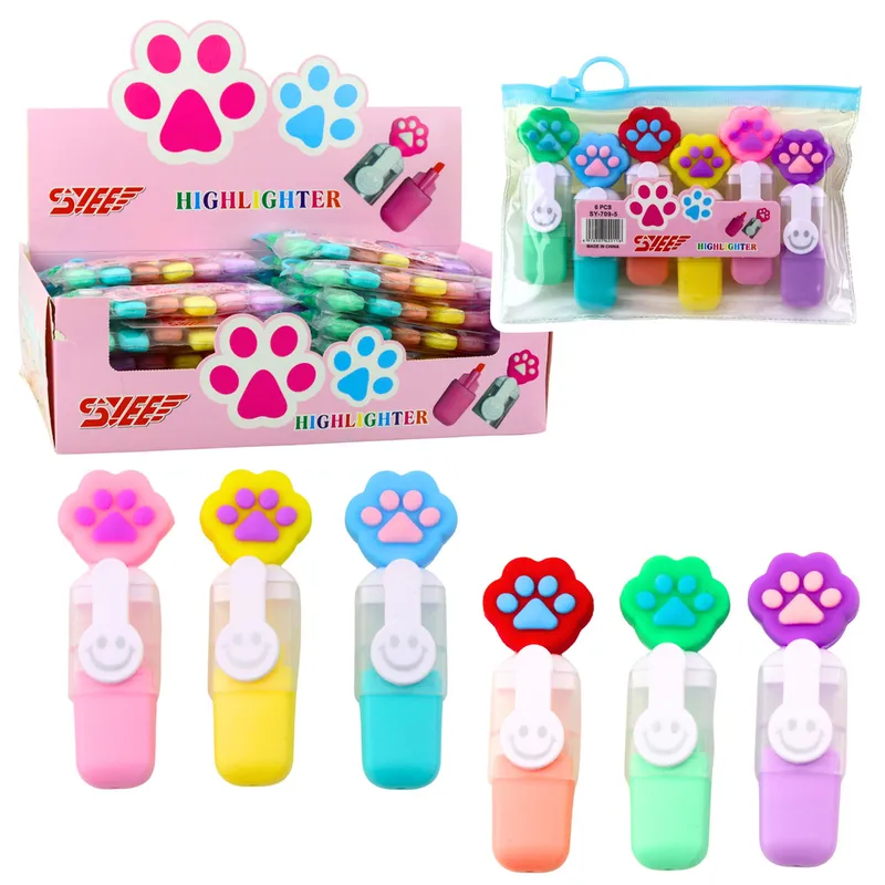Zestaw Mini Zakreślacze Z Łapką W Etui Kolorowe 6szt 8cm