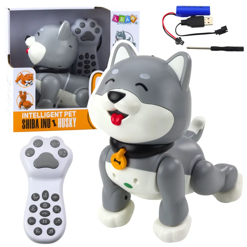 Interaktywny Robot Pies Husky Zdalnie Sterowany RC Głosem Sztuczki - Szary
