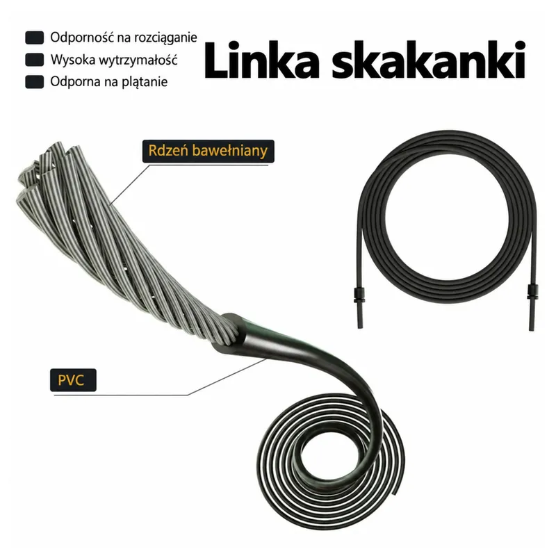 Skakanka Treningowa Sportowa Metalowe Uchwyty Łożyska Regulowana 3m