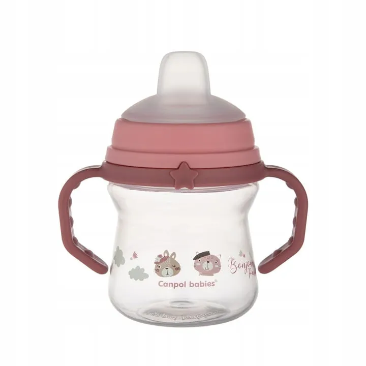 CANPOL 56/612 Kubek Z Silikonowym Ustnikiem FirstCup 150ml BONJOUR Pink