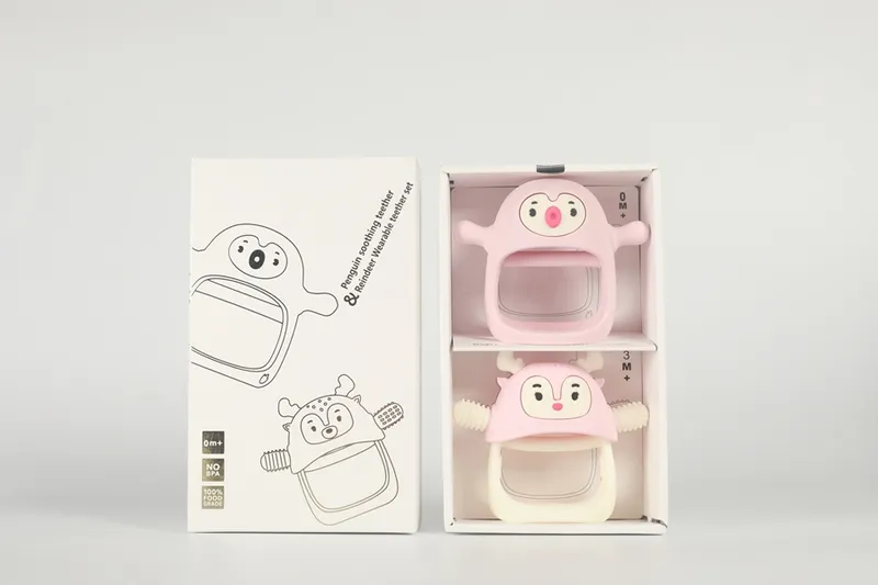 SMILY MIA M120302-2 Gryzaki Silikonowe Pingwin I Renifer Light Pink