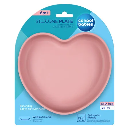 CANPOL 80/309 Silikonowy Talerz Z Przyssawką SERCE Pink
