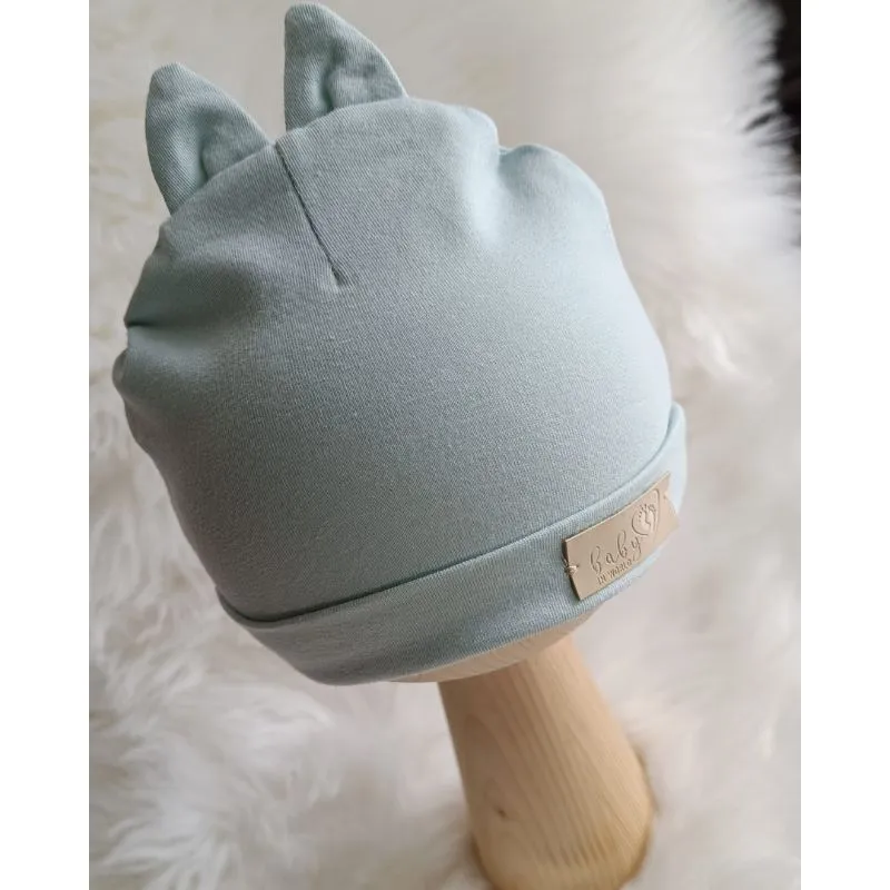 BinW 01574 Czapka Niemowlęca Z Uszami Jersey Teal 6-9M*