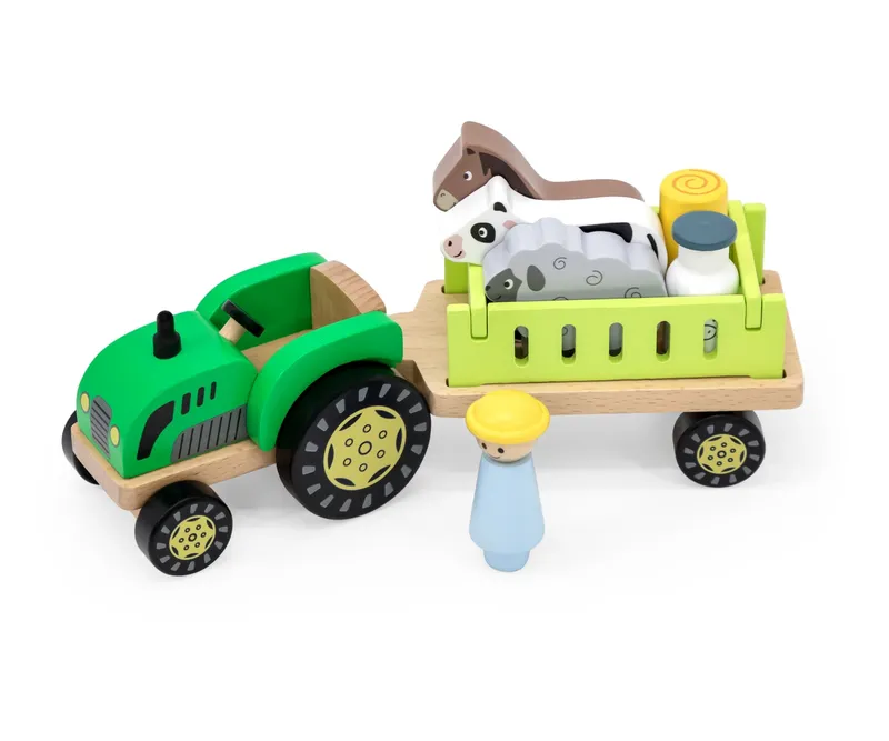 Viga 44680 Drewniany Traktor Z Przyczepką I Zwierzętami