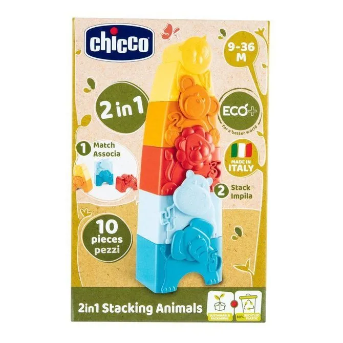 CHICCO 00011570000000 ECO+ Zwierzątka Układanka I Wieża 2w1