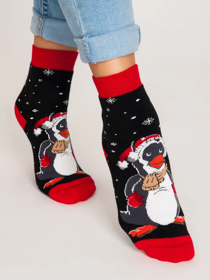 NOVITI SF012-U-02 Skarpety Frotte XMAS Pingwin 31/34