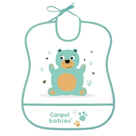 CANPOL 2/919 Śliniak Plastikowy Miękki - Mint Bear