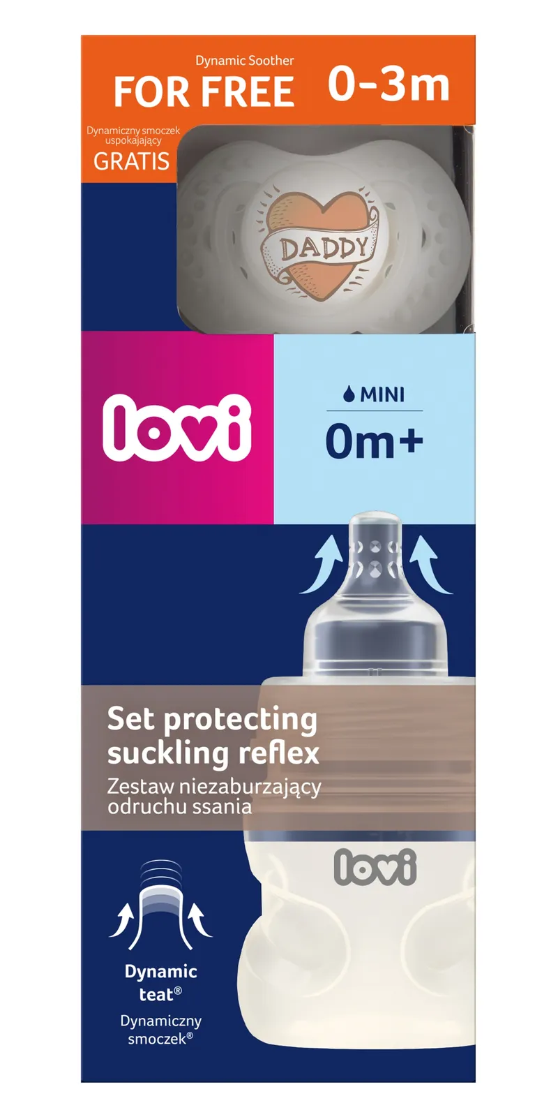 LOVI 0437D Zestaw Nie Zaburzający Odruchu Ssania Butelka 150ML+SMOCZEK Usp. Love Daddy
