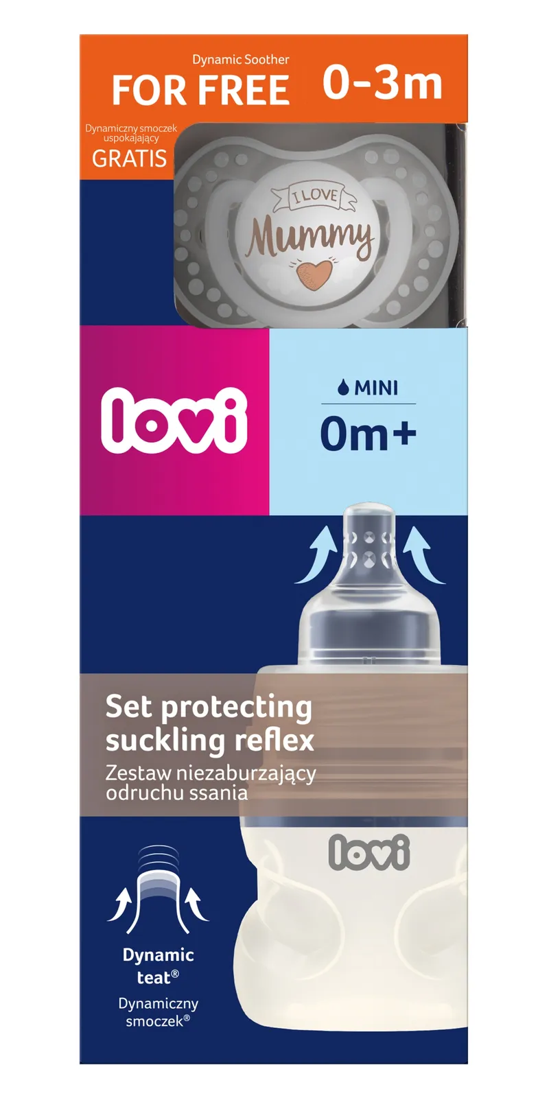 LOVI 0437m Zestaw Nie Zaburzający Odruchu Ssania Butelka 150ML+SMOCZEK Usp. Love Mummy