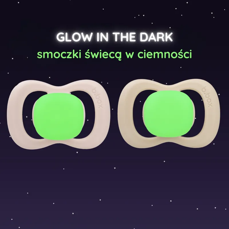 B.BOX BB300711 Smoczek Silikonowy Symetryczny 0-6M 2 szt Glow In The Dark Róż/Latte