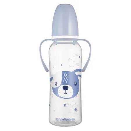 CANPOL 11/845 Butelka Standardowa Z Uchwytami 250ml CUTE ANIMALS - Niebieska