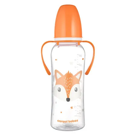 CANPOL 11/845 Butelka Standardowa Z Uchwytami 250ml CUTE ANIMALS - Pomarańczowa