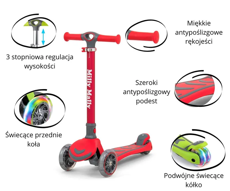 MILLY MALLY 3003 Hulajnoga SCOOTER Boogie Red