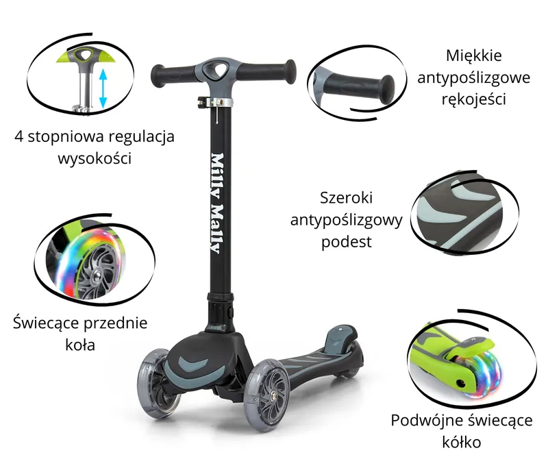 MILLY MALLY 3673 Hulajnoga SCOOTER Boogie Black