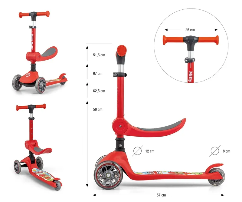 MILLY MALLY 5752 Hulajnoga Scooter FUZZY Red