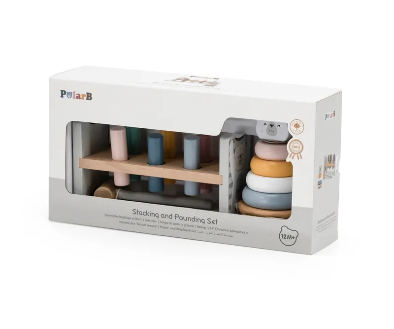 VIGA 44250 PolarB Zestaw Drewniana Piramidka Miś