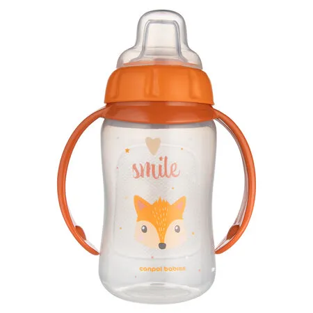 CANPOL 56/512 Kubek Treningowy Z Miękkim Ustnikiem 320ml CUTE ANIMALS - Pomarańczowy