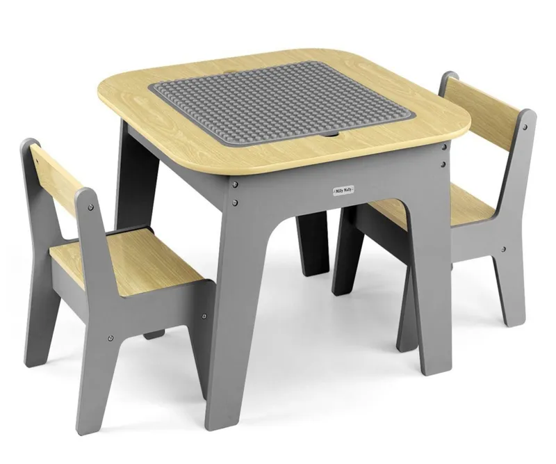 MILLY MALLY 6091 Zestaw Mebli Olaf Blocks - Stolik I Dwa Krzesełka Dark Grey
