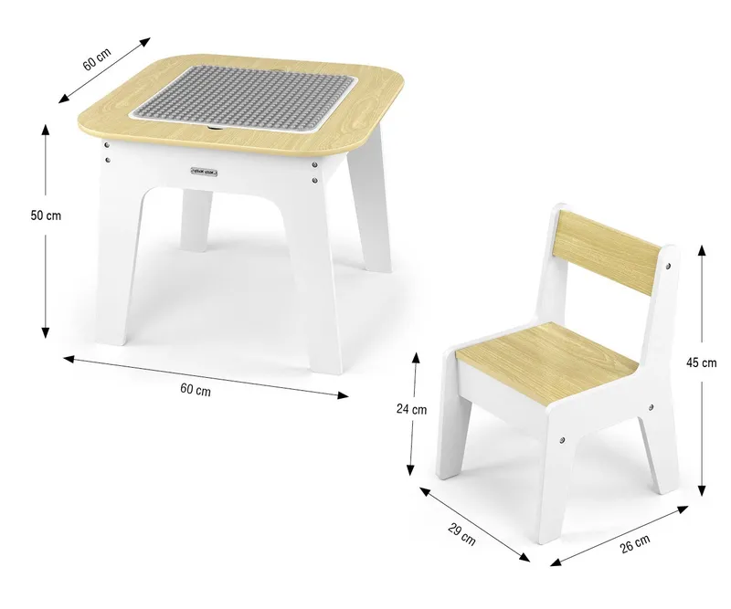 MILLY MALLY 6090 Zestaw Mebli Olaf Blocks - Stolik I Dwa Krzesełka White