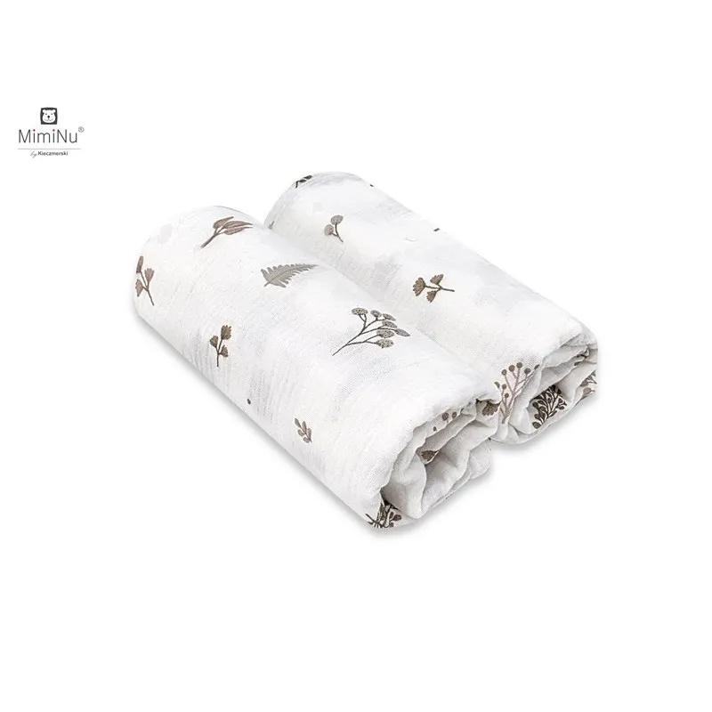 KIECZMERSKI Pieluszka 30x30 cm MUŚLIN Bawełna 100% Listki Beż 2-PAK